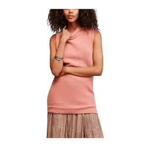 FREE PEOPLE Isla Ottoman Size Small Pink Rose Sleeveless Turtleneck Knit Tunic
